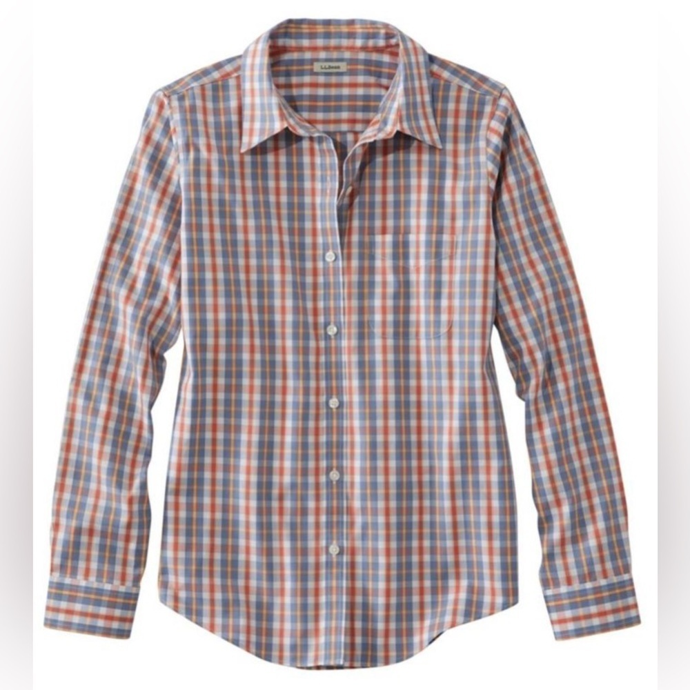 L.L. Bean Women's Size L Blouse Top Long Sleeve Multicolor Plaid Cotton Collared